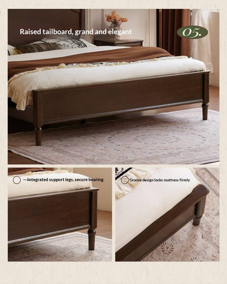 Ash Solid Wood Bed — American Retro Style