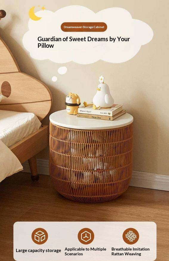 Solid RubberWood Cream Style Kids Nightstand And Toy Storage Basket