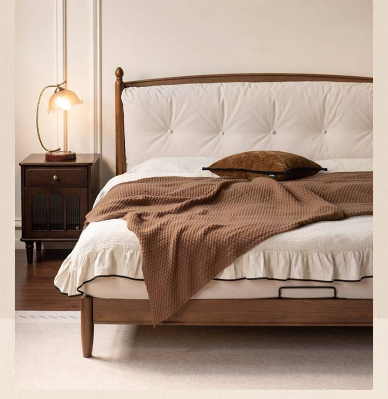 Black Walnut Solid Wood Genuine Leather Soft Bed