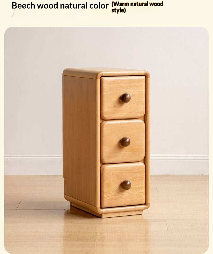 Solid Rubberwood, Beech Solid Wood Cream Style Ultra-narrow Children's Nightstand