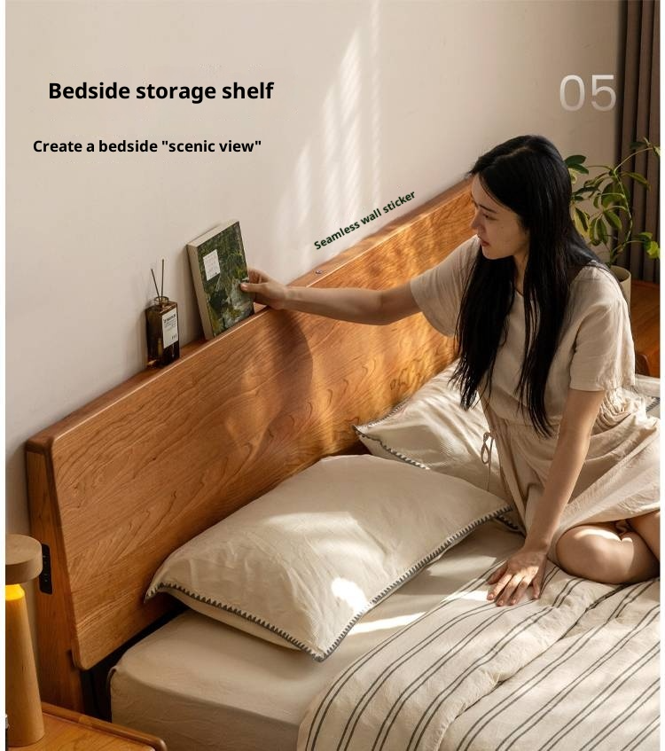 Cherry Solid Wood with Light Floating Bed Retro Simple