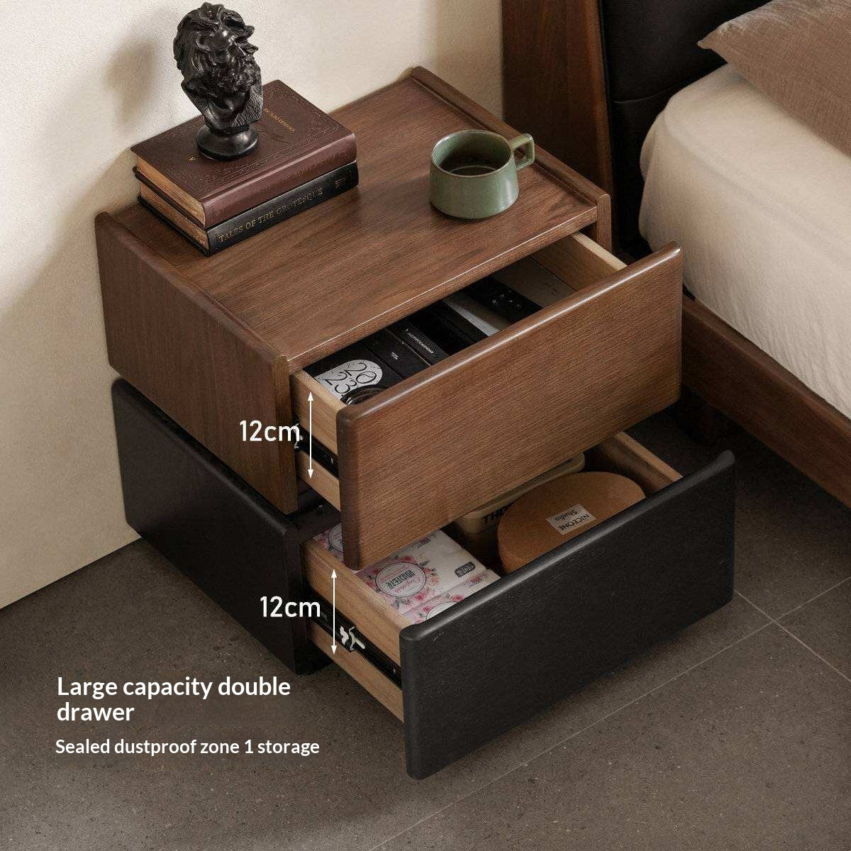 Black Walnut, Oak, Tulipwood Solid Wood, Solid Longan Hardwood Nightstand with Storage Drawer, Italian Style