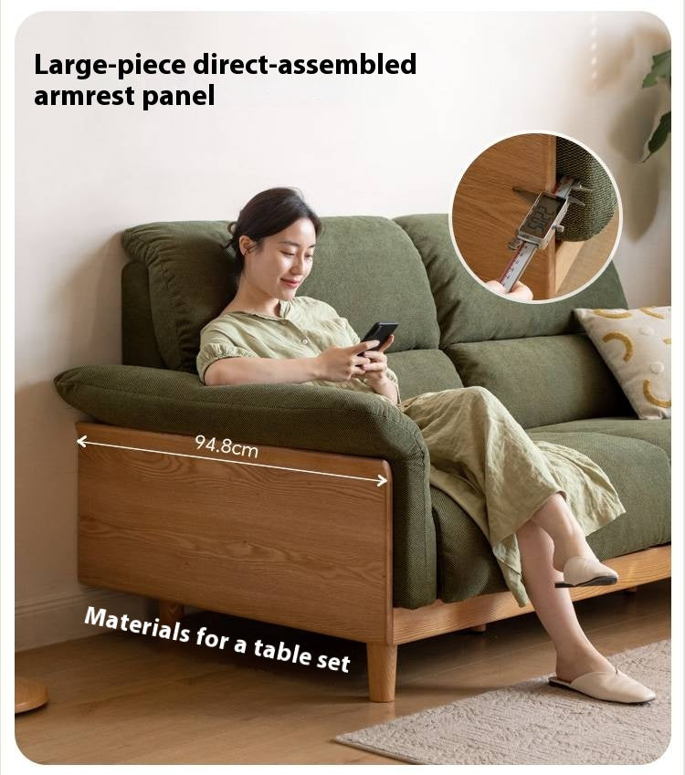 Oak Solid Wood Fabric Sofa, Couch with High Back Cushions, Durable Pet-Friendly Upholstery