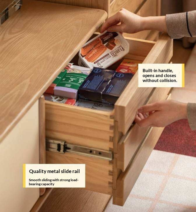 Ash Solid Wood TV Cabinet with Color Block Storage Design