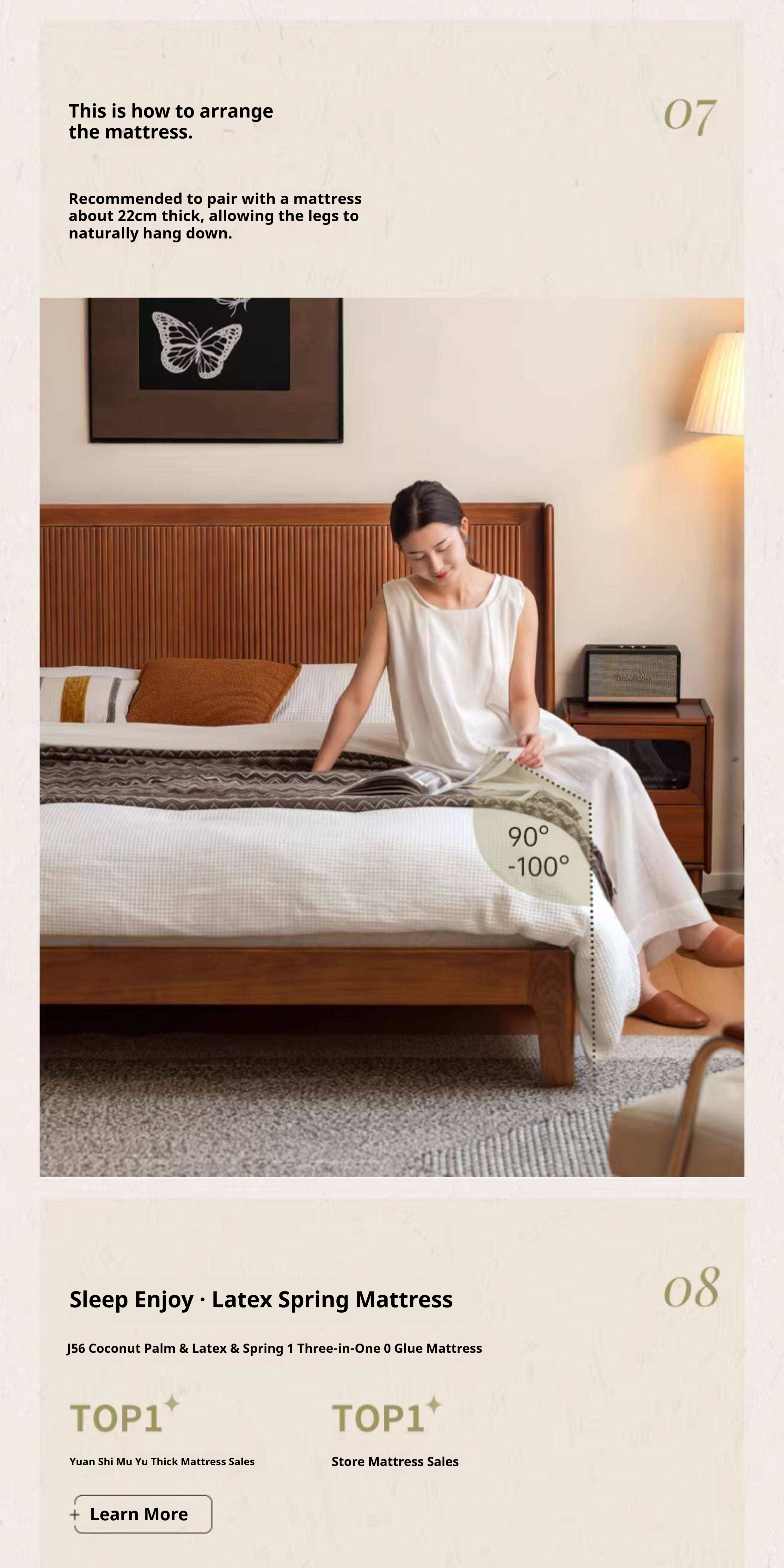 North American Tulipwood Solid Wood Platform Bed with Reeded Headboard