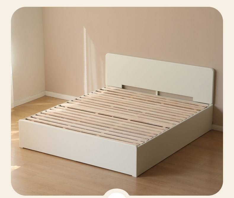 Rubberwood Solid Wood Bed — Modern Minimalist White Box Design