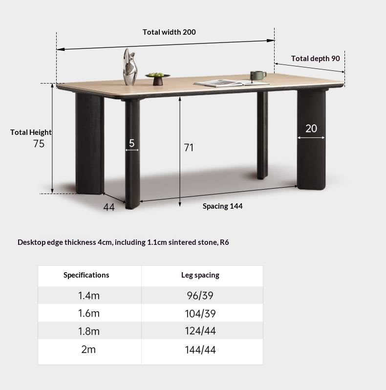 Oak Solid Wood Modern Cave Stone Rock Plate Dining Table