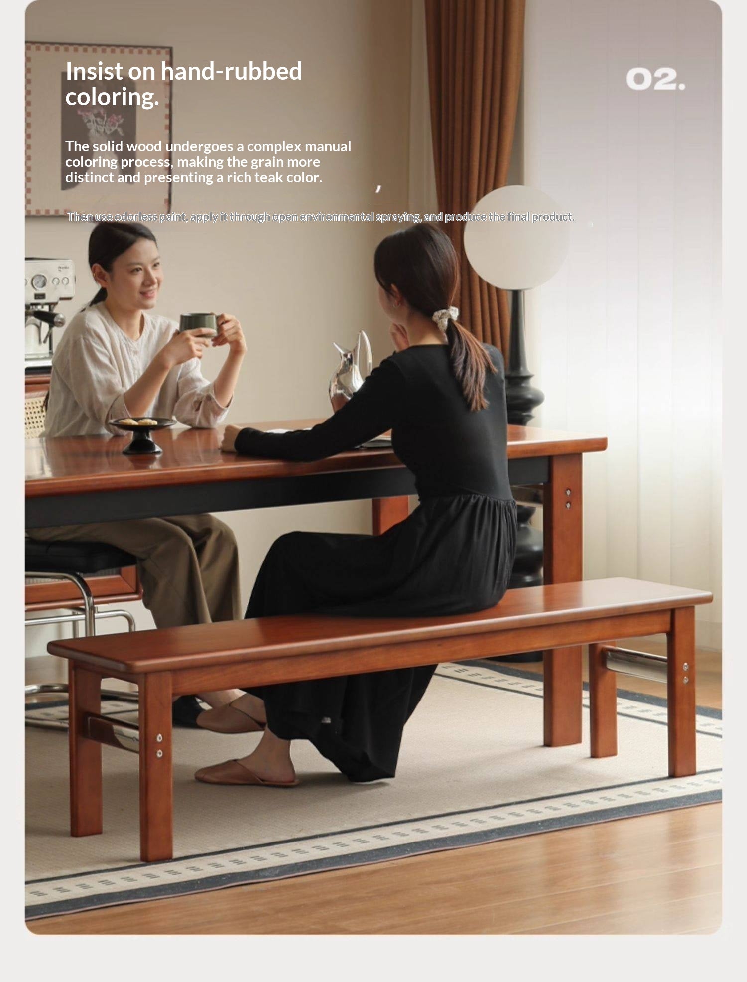 Tulipwood Solid Wood Vintage Style Long Bench