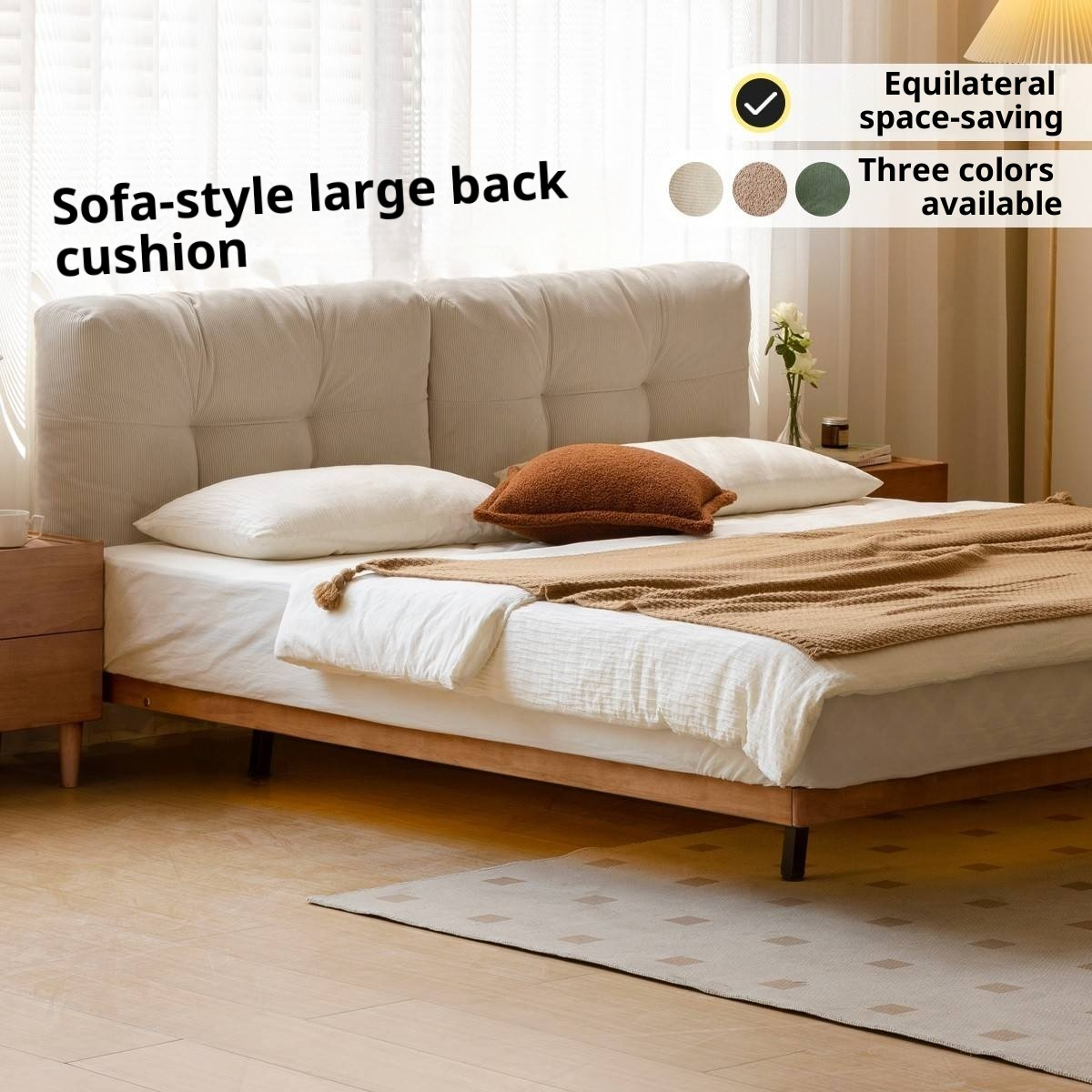Rubberwood Solid Wood Floating Soft Upholstery Bed
