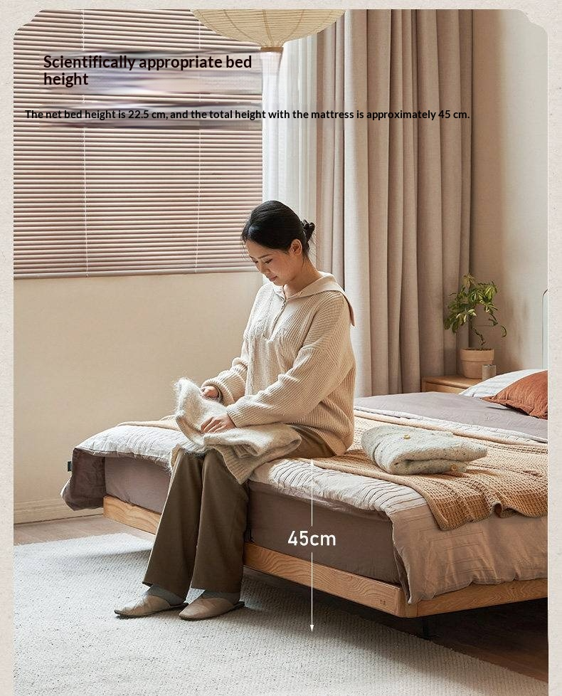 Oak Solid Wood Upholstered Bed — Modern Minimalist Design with Flush Edges