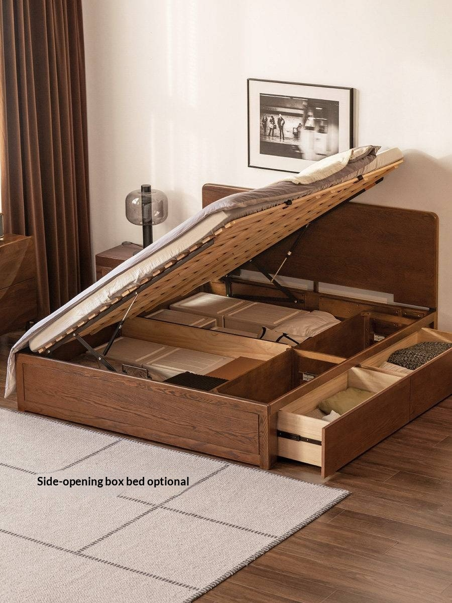 Oak Solid Wood Storage Platform Bed with Drawers, Walnut Color