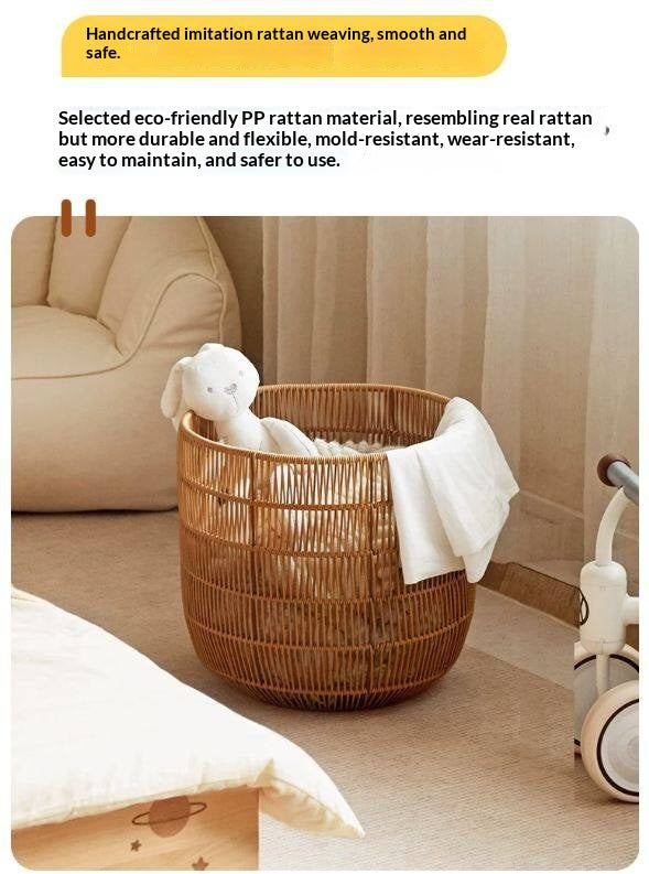 Solid RubberWood Cream Style Kids Nightstand And Toy Storage Basket