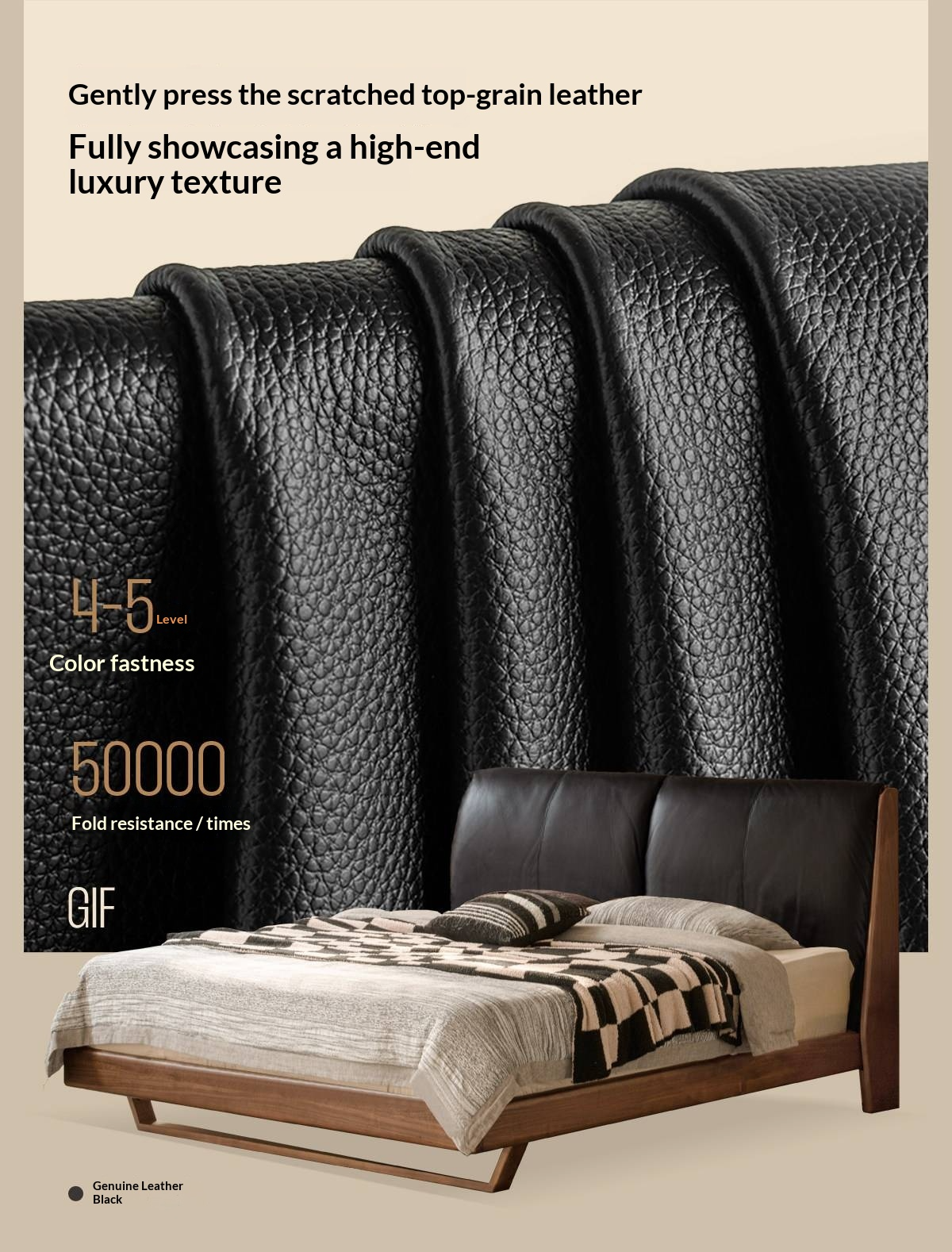 Sandalwood, Black Walnut Solid Wood Genuine Leather Bed Italian Light Luxury