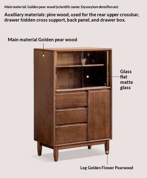 Golden Pear solid wood Side Cabinet with Enclosed Storage and Display Shelves