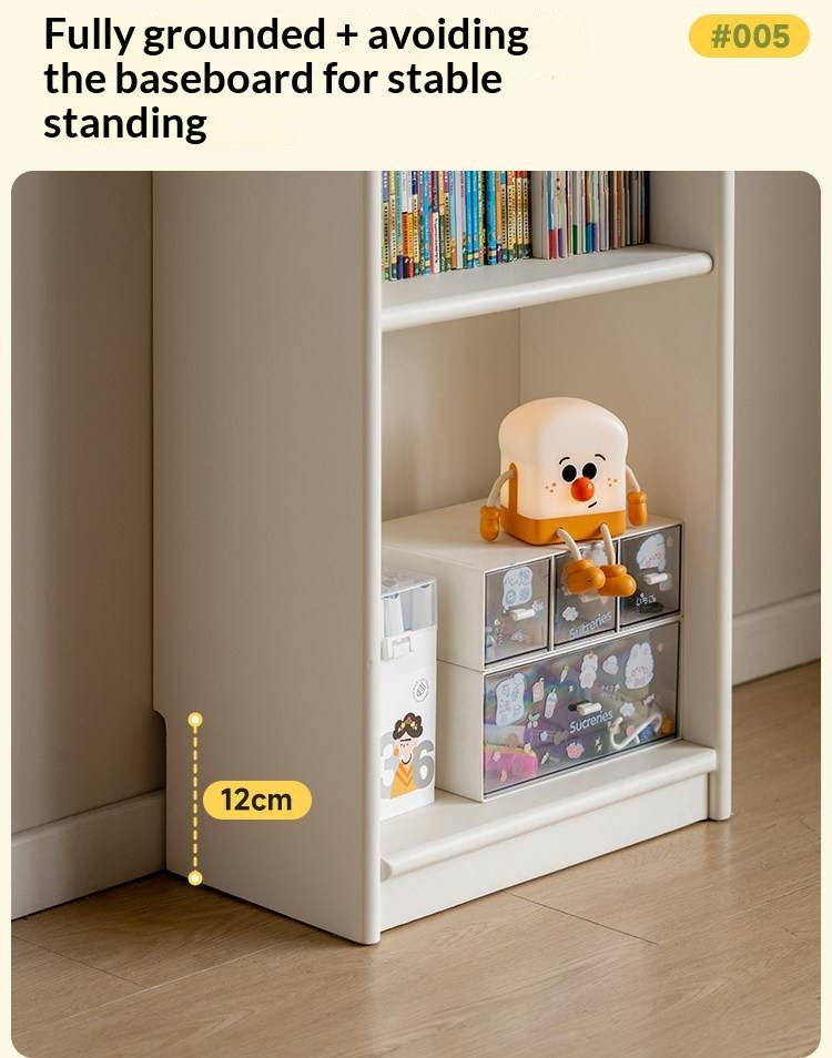 Oak, Beech Solid Wood, Solid RubberWood Kids Corner Bookcase, Narrow Floor-to-Wall Storage