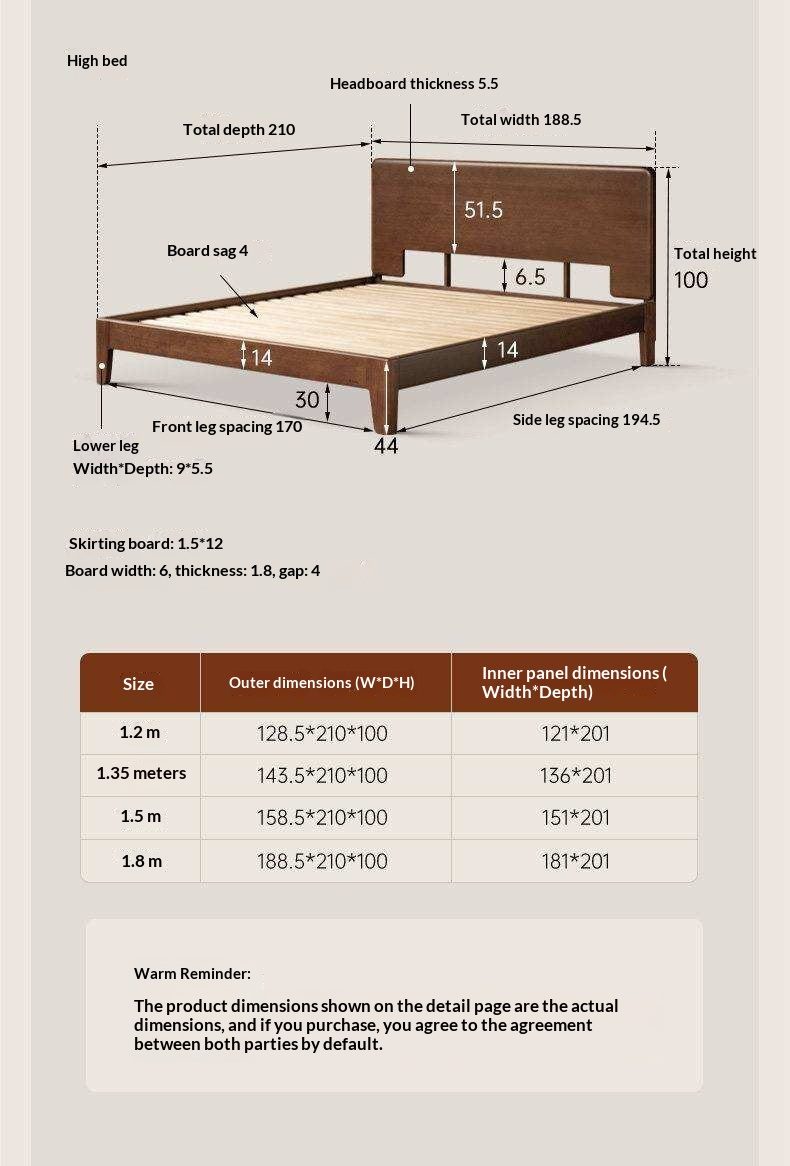 Golden Rosewood Solid Wood Platform Bed with Panel Headboard