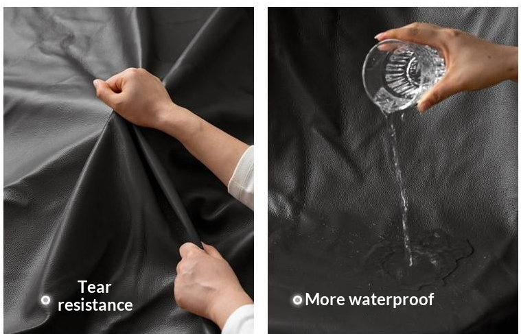 Genuine Leather Upholstered Bed — Black Large Bed, Italian Light Luxury Design