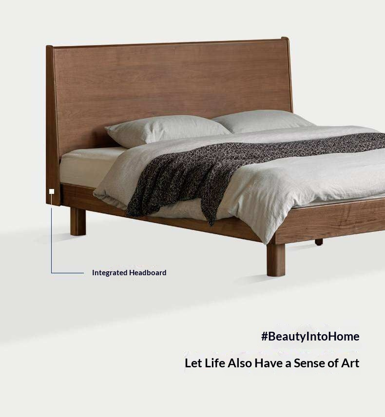 Black Walnut Solid Wood Bed with Sleek Light Luxury Finish