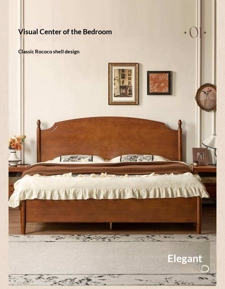 Poplar Solid Wood French Country Arched Panel Bed with Storage Base Box Bed