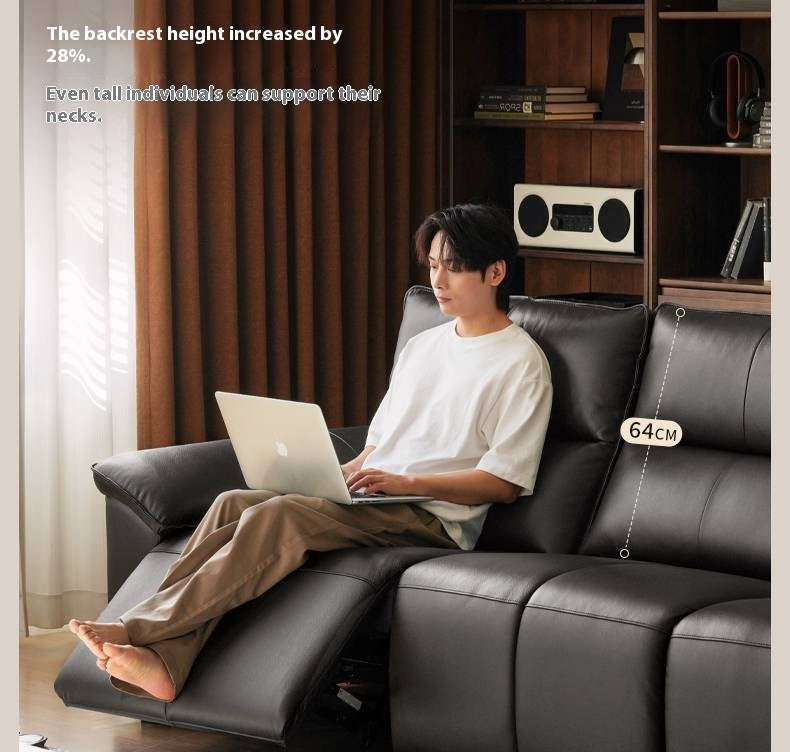 Genuine Leather Sofa Zero-Wall Electric Recliner with Extendable Function and Piano-Key Controls