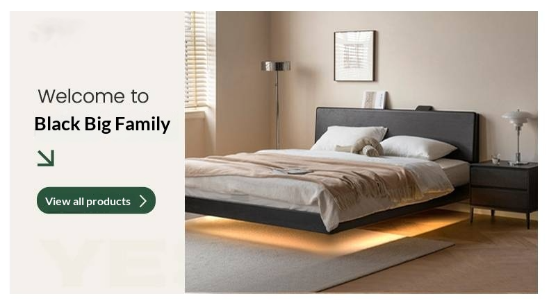 Rubberwood Solid Wood Bed American Retro Black Style