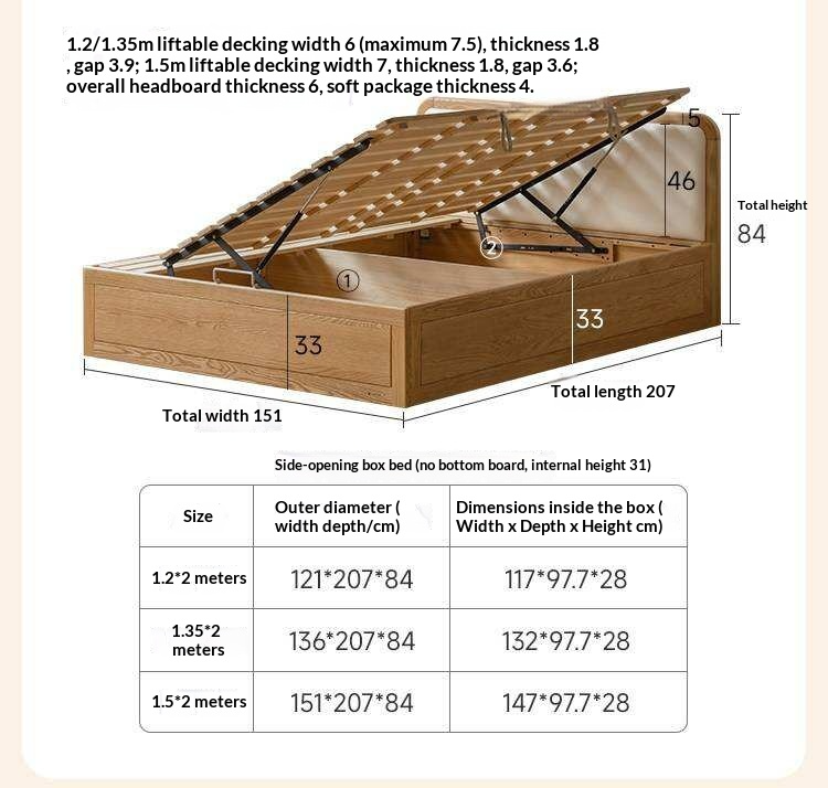 Oak, Rubberwood Solid Wood Upholstered Kids Storage Bed with Gas Lift and Rounded Headboard
