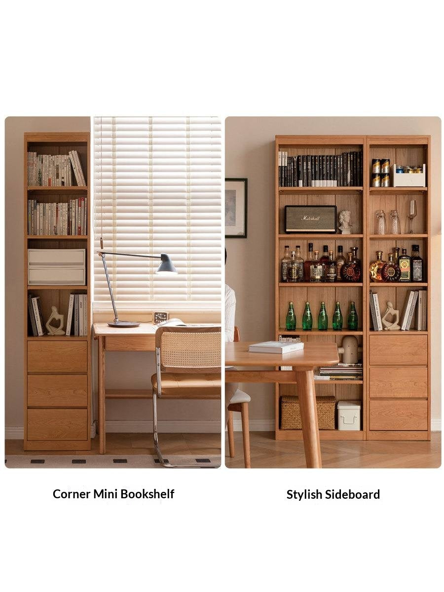 Cherry Solid Wood Floor-Standing Bookcase with Modern Shelving