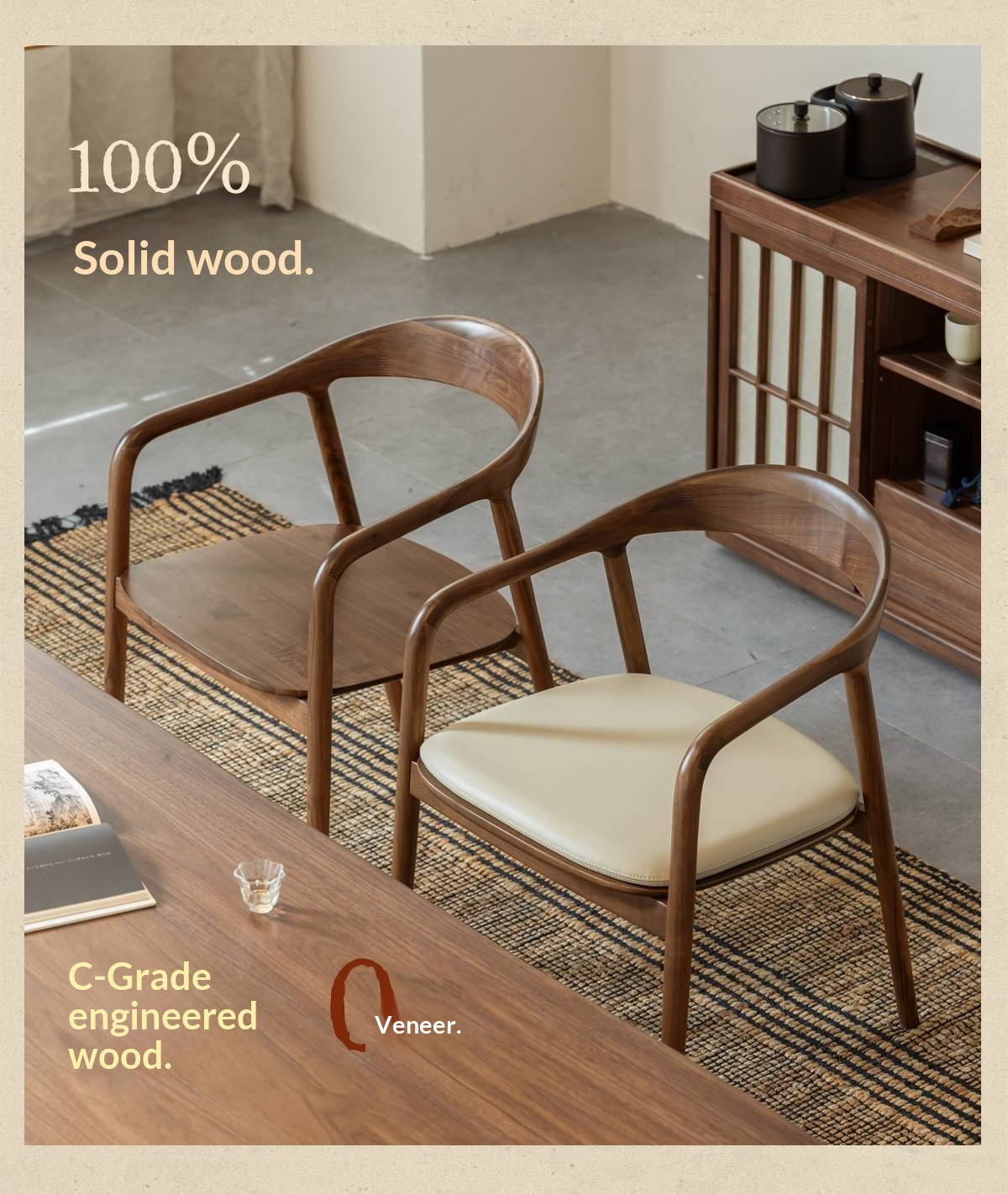 Black Walnut, Ash Solid Wood Horseshoe Back Wood Armchair