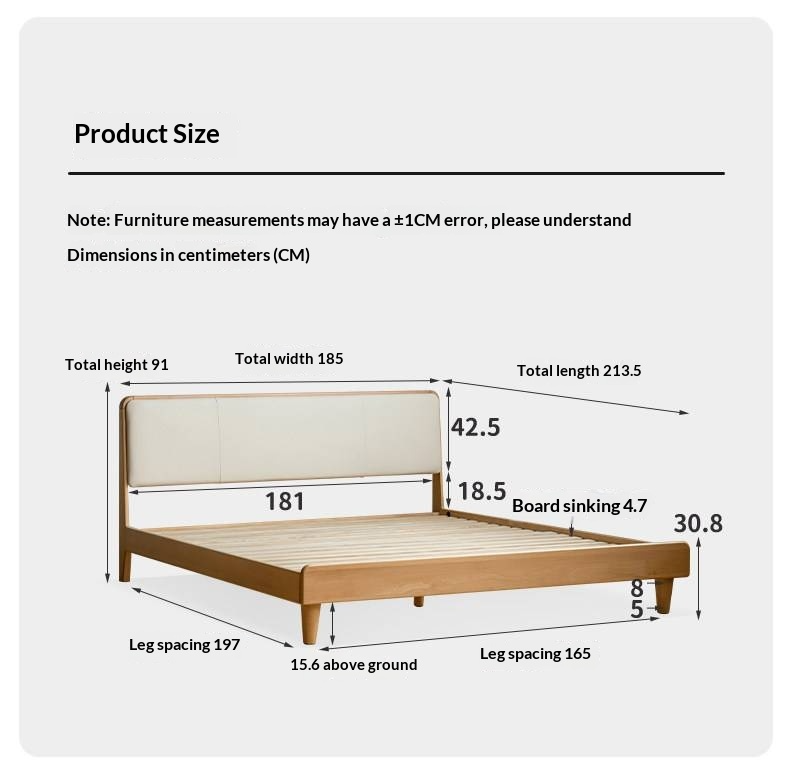 European Beech Solid Wood Bed — Soft Headboard, Simple Upholstered Light Luxury Bed