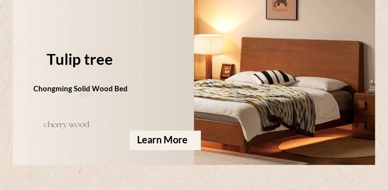 Ash Solid Wood Bed — Modern Minimalist Large Slab Design with Luminous Features