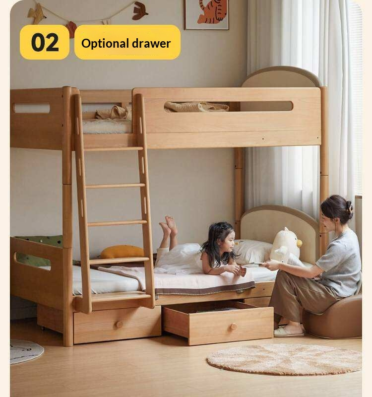 Beech Solid Wood Compact Bunk Bed, Suitable for Adults and Children