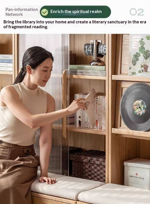 Ash Solid Wood Wall-Mounted Bookcase with Integrated Study Shelf