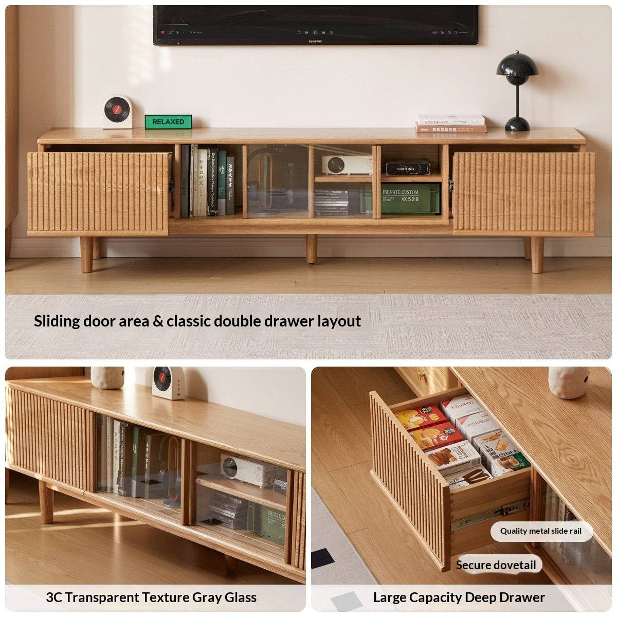 Oak Solid Wood Wall-Mounted TV Stand with Modern Minimalist Storage