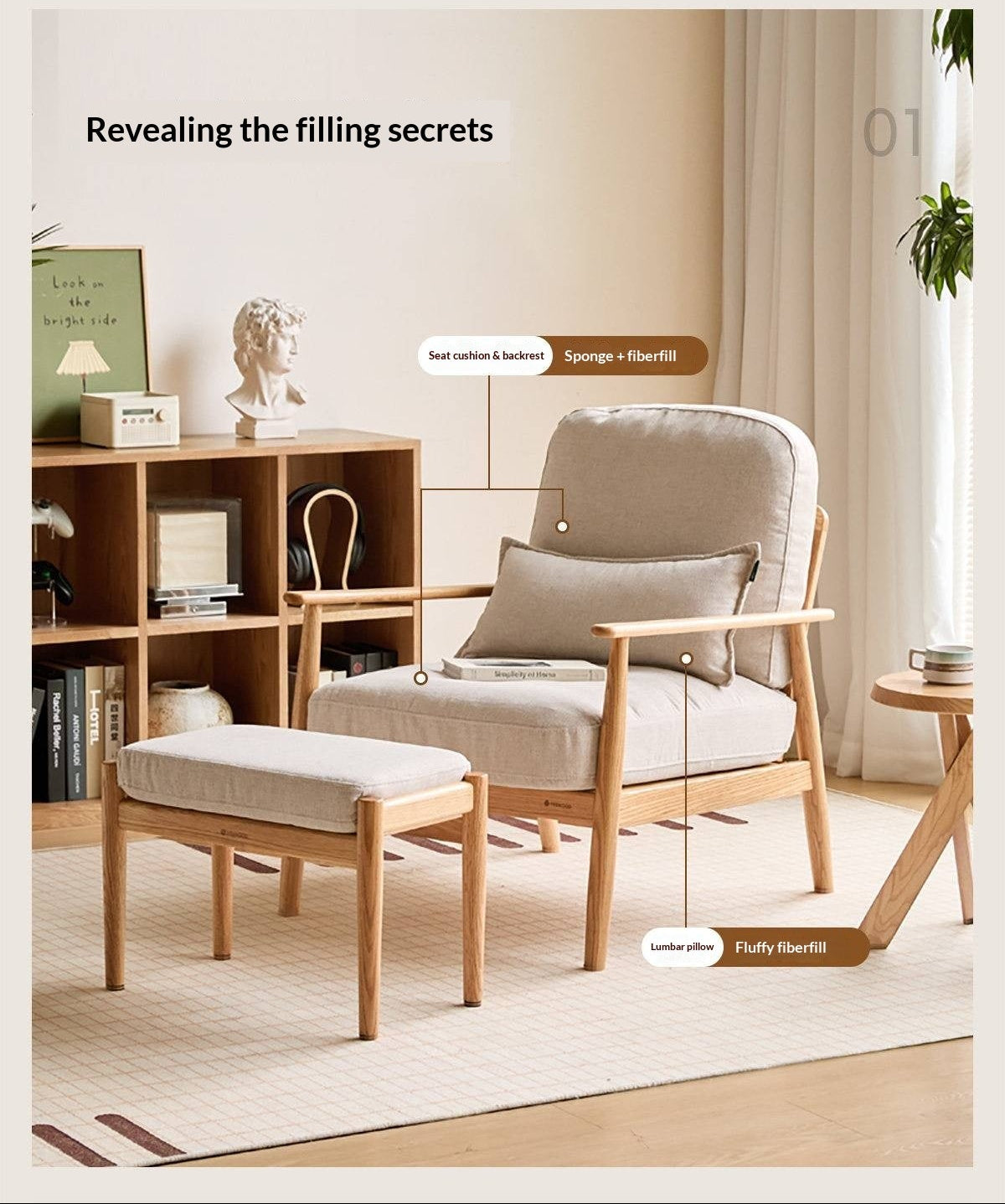 Oak Solid Wood Scandinavian Casual armChair