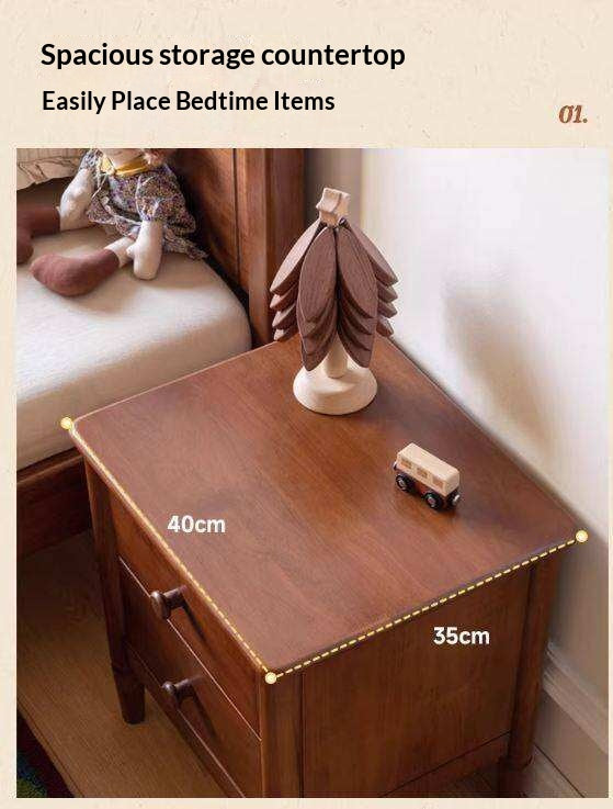 Solid Rubberwood American Retro Style Children's Nightstand