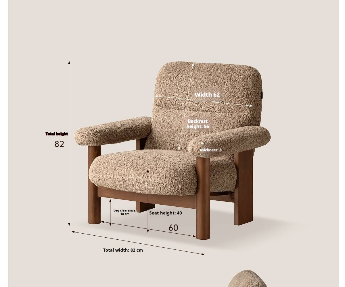 Beech Solid Wood Reclining Lounge Chair with Wide Armrests and Thick Wood Block Legs