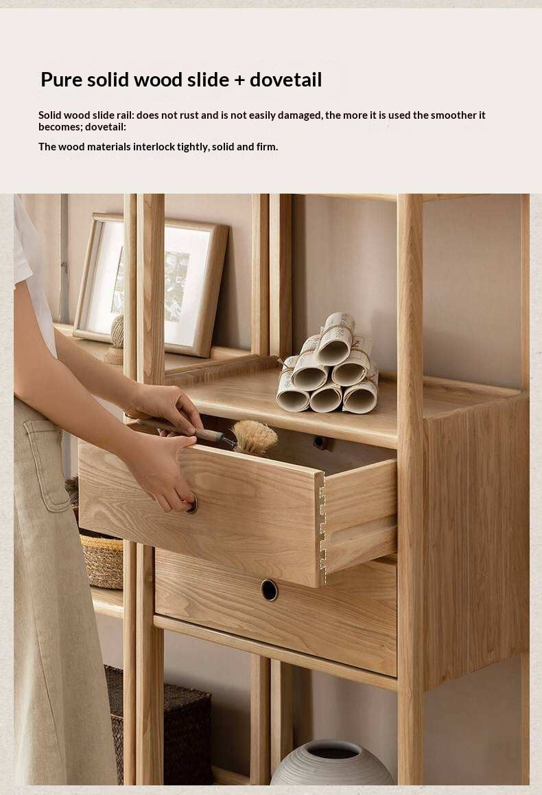 Ash Solid Wood Bookshelf Combined Bookcase Display Cabinet Wall Shelf