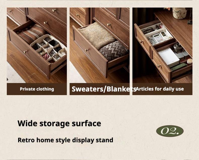Black Walnut Solid Wood American Retro Chest of Drawers.