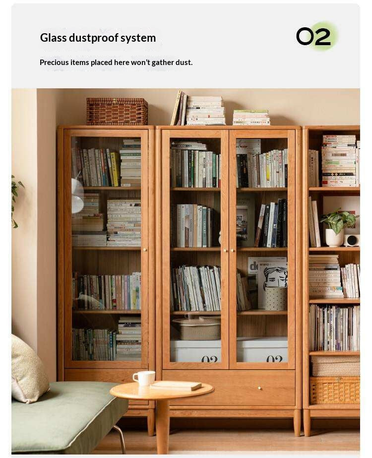 Cherry Solid Wood Freely Combinable Bookshelf with Retro Style Finish