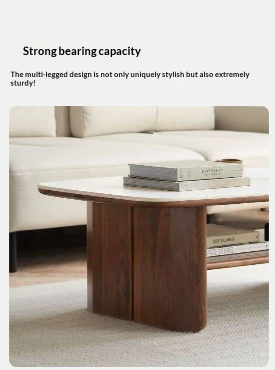 Black Walnut, Oak, Сherry Solid Wood, Solid Rubberwood Rock Plate Coffee Table