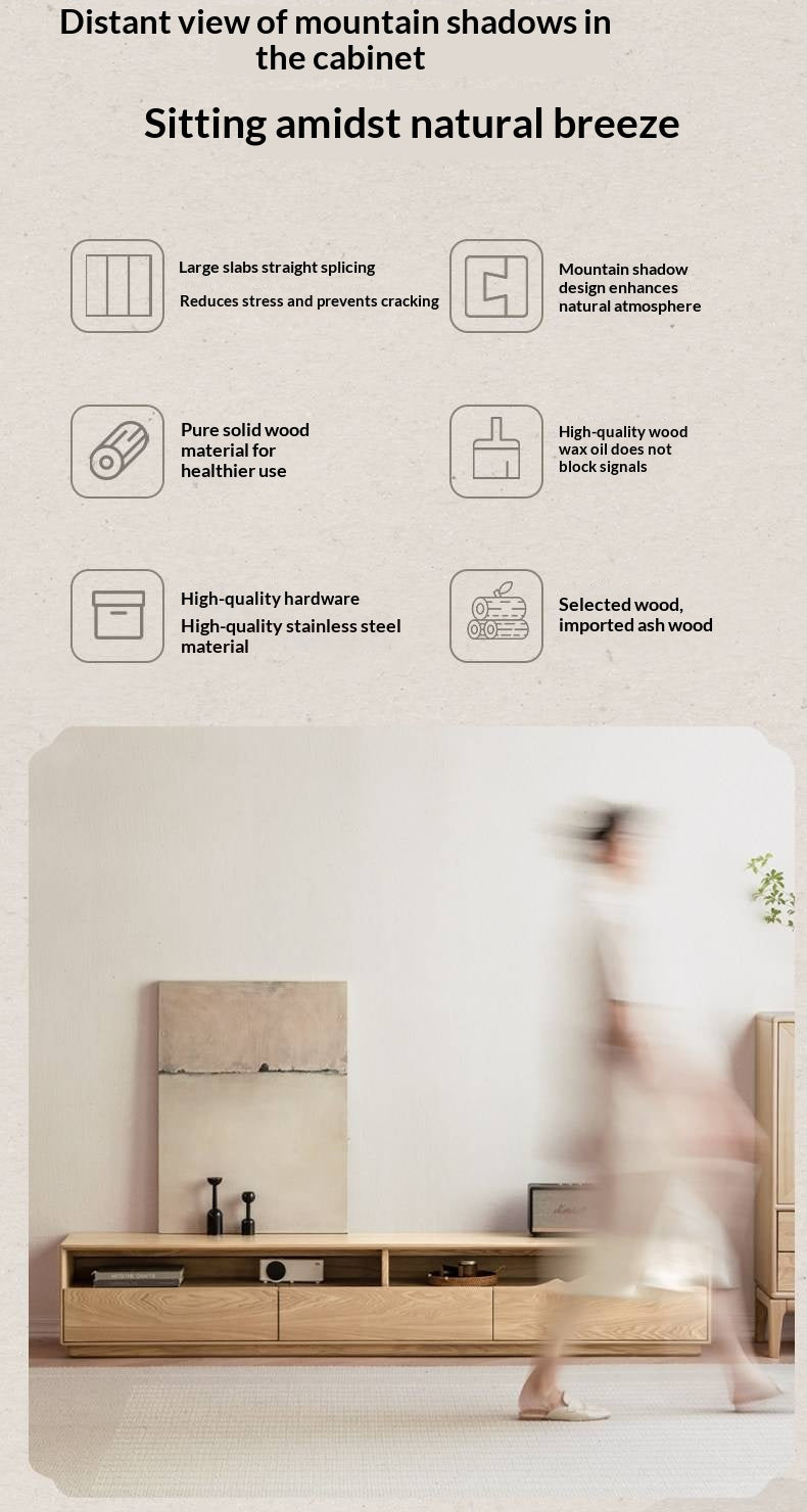 Ash Solid Wood Floor TV Storage Cabinet.