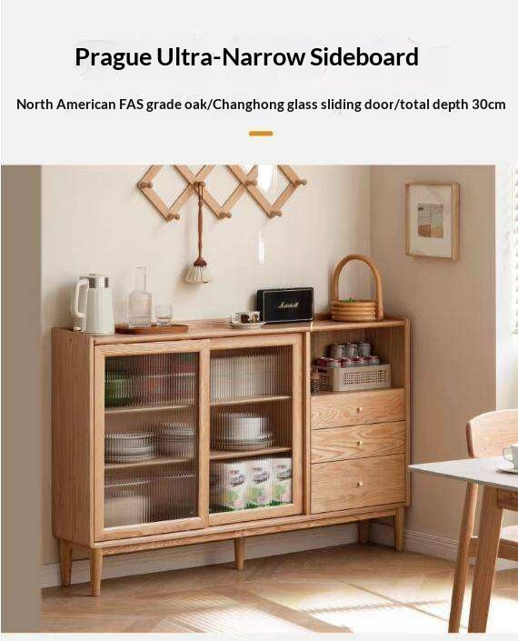 Oak, Ash, Black Walnut, Cherry, Beech Solid Wood Ultra-thin Sideboard Sliding Door