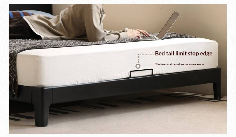 Rubberwood, Poplar Solid Wood Bed in Black — Modern Casual Edge Design