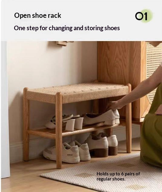 Oak Solid Wood Modern Rope Shoe Bench