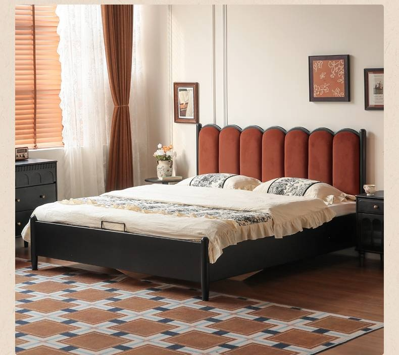 Rubberwood Solid Wood Upholstered Storage Box Bed, French Retro Style