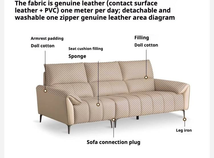 Genuine Leather Cream Sofa, Piano Key Design
