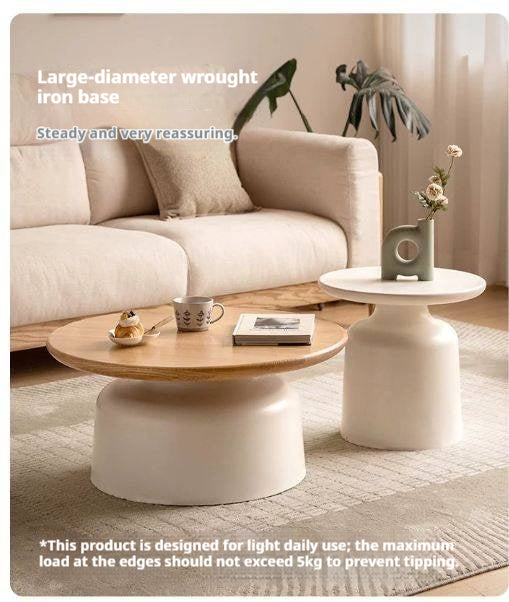 Oak Solid Wood, Solid RubberWood Round Nesting Coffee Tables, Modern Cream Style