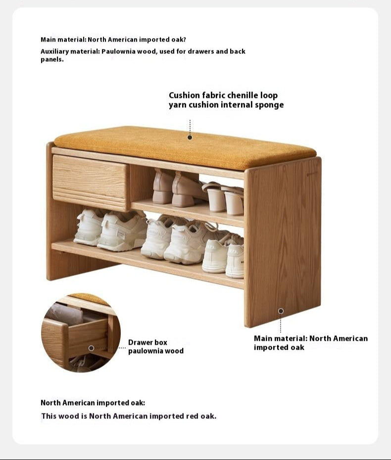 Oak Solid Wood Shoe Changing Stool