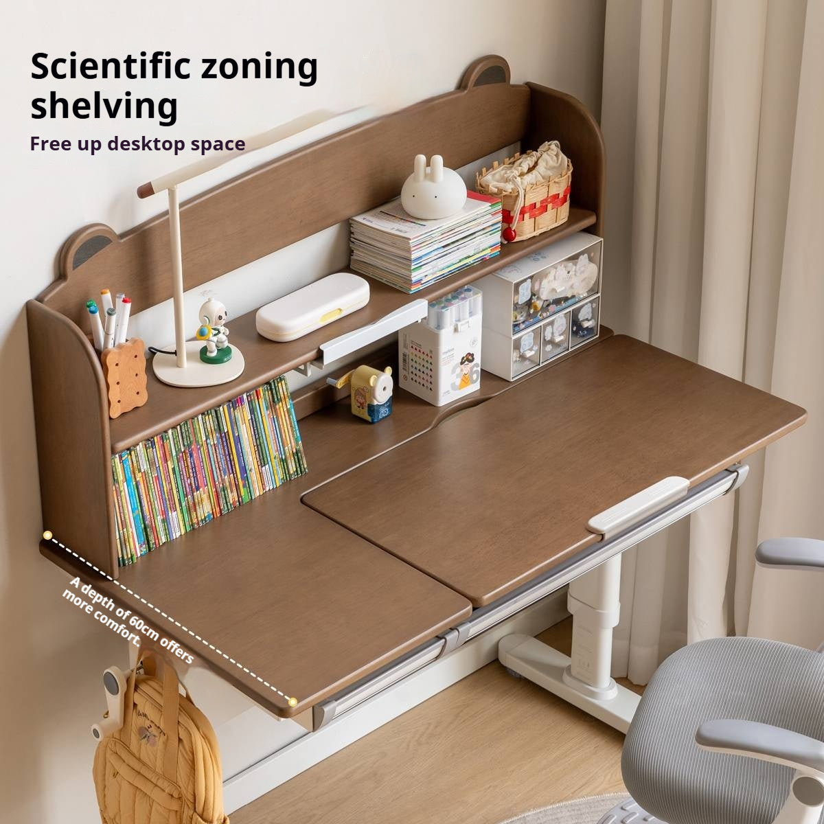 Solid Rubberwood Children s Hand-cranked Height Adjustable Desk