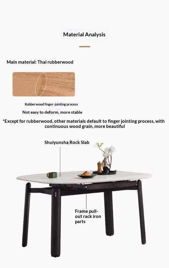 Solid RubberWood Extendable Dining Table with Marble-Look Stone Top and Rounded Corners